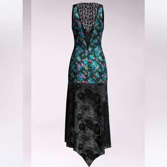 MACCAPANI Katie High Low Dress, Black Blue Floral, Size Large (8), Designer, NWT - Picture 11 of 11
